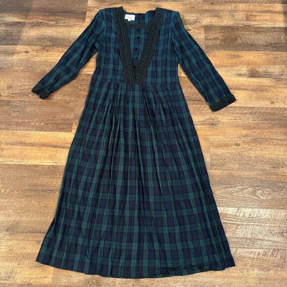 Vintage Plaid Midi Dress Size 6 Susan Bristol Dark Academia Cottage Prairie READ - Picture 1 of 13